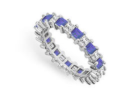 Diamond and Blue Sapphire Eternity Band : 14K White Gold  3.00 CT TGW - Ring Size 9.5diamond 