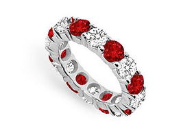 Diamond and Ruby Eternity Band : 14K White Gold   5.00 CT TGW - Ring Size 9.5diamond 