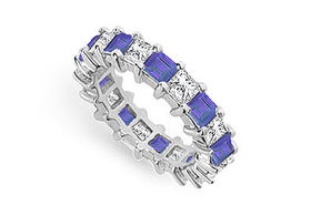 Diamond and Blue Sapphire Eternity Band : 14K White Gold  4.00 CT TGW - Ring Size 9.5diamond 