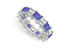 Diamond and Blue Sapphire Eternity Band : 14K White Gold  5.00 CT TGW - Ring Size 9.5diamond 