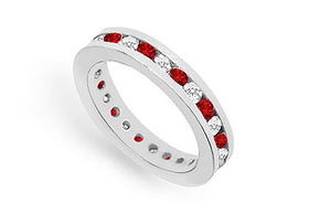 Diamond and Ruby Eternity Band : 14K White Gold   1.00 CT TGW - Ring Size 9.5diamond 