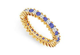 Diamond and Blue Sapphire Eternity Band : 14K Yellow Gold  2.00 CT TGW - Ring Size 9.5diamond 