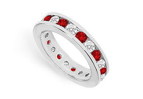 Diamond and Ruby Eternity Band : 14K White Gold   2.00 CT TGW - Ring Size 9.5diamond 