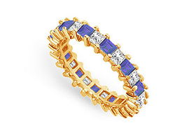 Diamond and Blue Sapphire Eternity Band : 14K Yellow Gold  3.00 CT TGW - Ring Size 9.5diamond 