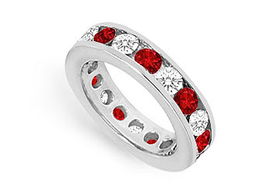 Diamond and Ruby Eternity Band : 14K White Gold   3.00 CT TGW - Ring Size 9.5diamond 