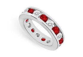 Diamond and Ruby Eternity Band : 14K White Gold   4.00 CT TGW - Ring Size 9.5diamond 