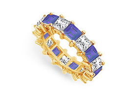 Diamond and Blue Sapphire Eternity Band : 14K Yellow Gold  5.00 CT TGW - Ring Size 9.5diamond 