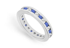 Diamond and Blue Sapphire Eternity Band : 14K White Gold  1.00 CT TGW - Ring Size 9.5diamond 