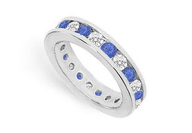 Diamond and Blue Sapphire Eternity Band : 14K White Gold  2.00 CT TGW - Ring Size 9.5diamond 