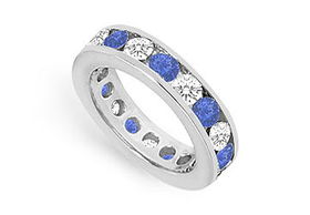 Diamond and Blue Sapphire Eternity Band : 14K White Gold  3.00 CT TGW - Ring Size 9.5diamond 