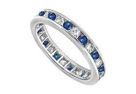 Diamond and Blue Sapphire Eternity Band : 14K White Gold  4.00 CT TGW - Ring Size 9.5diamond 