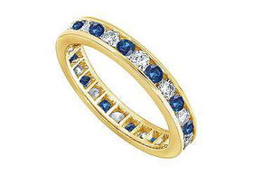 Diamond and Blue Sapphire Eternity Band : 14K Yellow Gold  4.00 CT TGW - Ring Size 9.5diamond 