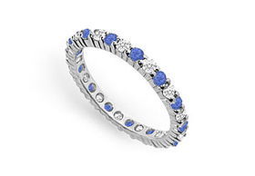 Diamond and Blue Sapphire Eternity Band : 14K White Gold  1.00 CT TGW - Ring Size 9.5diamond 