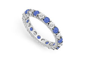 Diamond and Blue Sapphire Eternity Band : 14K White Gold  2.00 CT TGW - Ring Size 9.5diamond 