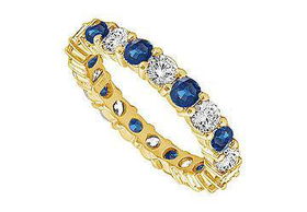 Diamond and Blue Sapphire Eternity Band : 14K Yellow Gold  3.00 CT TGW - Ring Size 9.5diamond 