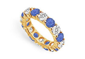 Diamond and Blue Sapphire Eternity Band : 14K Yellow Gold  5.00 CT TGW - Ring Size 9.5diamond 