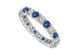 Diamond and Blue Sapphire Eternity Band : 14K White Gold  4.00 CT TGW - Ring Size 9.5diamond 