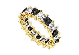 Black and White Diamond Eternity Band : 14K Yellow Gold  2.00 CT Diamonds - Ring Size 9.5black 