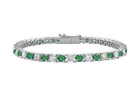 Emerald and Diamond Tennis Bracelet : 14K White Gold - 1.00 CT TGWemerald 