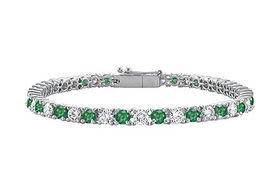 Emerald and Diamond Tennis Bracelet : 14K White Gold - 2.00 CT TGWemerald 