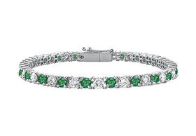 Emerald and Diamond Tennis Bracelet : 14K White Gold - 5.00 CT TGWemerald 