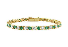 Emerald and Diamond Tennis Bracelet : 14K Yellow Gold - 1.00 CT TGWemerald 