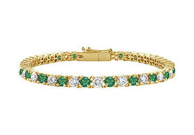 Emerald and Diamond Tennis Bracelet : 14K Yellow Gold - 5.00 CT TGWemerald 