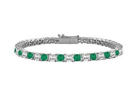 Emerald and Diamond Tennis Bracelet : 14K White Gold - 2.00 CT TGWemerald 