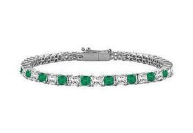 Emerald and Diamond Tennis Bracelet : 14K White Gold - 3.00 CT TGWemerald 