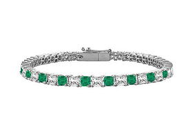 Emerald and Diamond Tennis Bracelet : 14K White Gold - 4.00 CT TGWemerald 