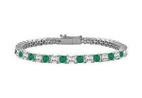 Emerald and Diamond Tennis Bracelet : 14K White Gold - 5.00 CT TGWemerald 