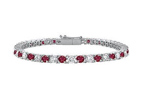 Ruby and Diamond Tennis Bracelet : 14K White Gold - 1.00 CT TGWruby 