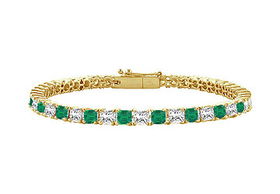 Emerald and Diamond Tennis Bracelet : 14K Yellow Gold - 2.00 CT TGWemerald 