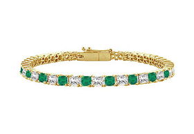 Emerald and Diamond Tennis Bracelet : 14K Yellow Gold - 4.00 CT TGWemerald 