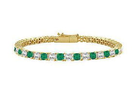 Emerald and Diamond Tennis Bracelet : 14K Yellow Gold - 5.00 CT TGWemerald 