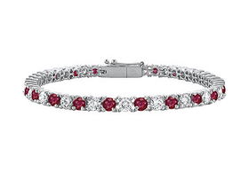 Ruby and Diamond Tennis Bracelet : 14K White Gold - 5.00 CT TGWruby 