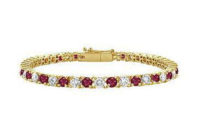 Ruby and Diamond Tennis Bracelet : 14K Yellow Gold - 4.00 CT TGWruby 