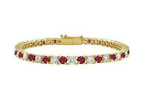 Ruby and Diamond Tennis Bracelet : 14K Yellow Gold - 5.00 CT TGWruby 