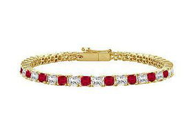 Ruby and Diamond Tennis Bracelet : 14K Yellow Gold - 3.00 CT TGWruby 