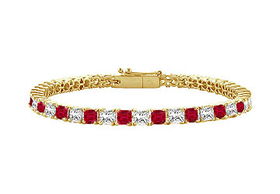 Ruby and Diamond Tennis Bracelet : 14K Yellow Gold - 4.00 CT TGWruby 