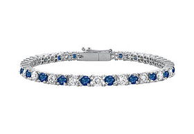 Sapphire and Diamond Tennis Bracelet : 14K White Gold  2.00 CT TGWsapphire 