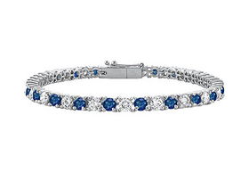 Sapphire and Diamond Tennis Bracelet : 14K White Gold  3.00 CT TGWsapphire 