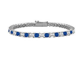 Sapphire and Diamond Tennis Bracelet : 14K White Gold  2.00 CT TGWsapphire 