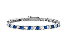 Sapphire and Diamond Tennis Bracelet : 14K White Gold  3.00 CT TGWsapphire 