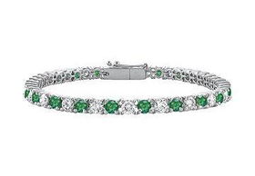 Emerald and Diamond Tennis Bracelet : 18K White Gold - 4.00 CT TGWemerald 