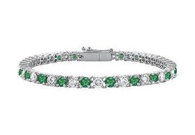 Emerald and Diamond Tennis Bracelet : 18K White Gold - 5.00 CT TGWemerald 