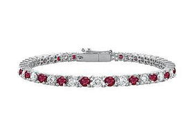 Ruby and Diamond Tennis Bracelet : 18K White Gold - 1.00 CT TGWruby 