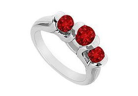 Three Stone Ruby Ring : 14K White Gold - 1.00 CT TGW - Ring Size 9.0stone 