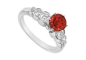 Ruby and Diamond Engagement Ring : 14K White Gold - 1.75 CT TGW - Ring Size 9.0ruby 