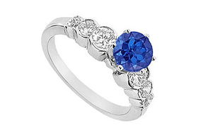 Sapphire and Diamond Engagement Ring : 14K White Gold - 1.75 CT TGW - Ring Size 9.0sapphire 